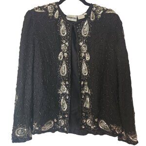 Vintage sequin black cardigan with silver diamond pattern